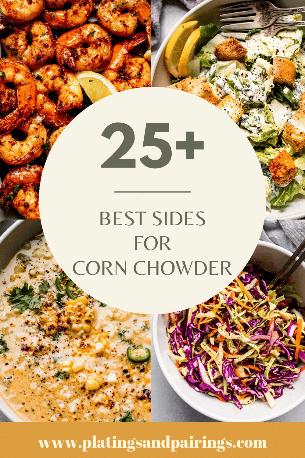 Collage of side dishes for corn chowder with text overlay.