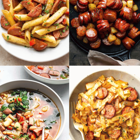 Collage of kielbasa recipes.