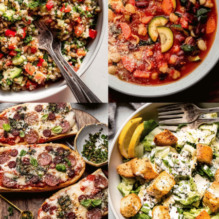 Collage of healthy sides for pizza.
