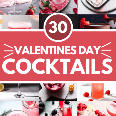 Collage of Valentines day cocktail ideas with text overlay.