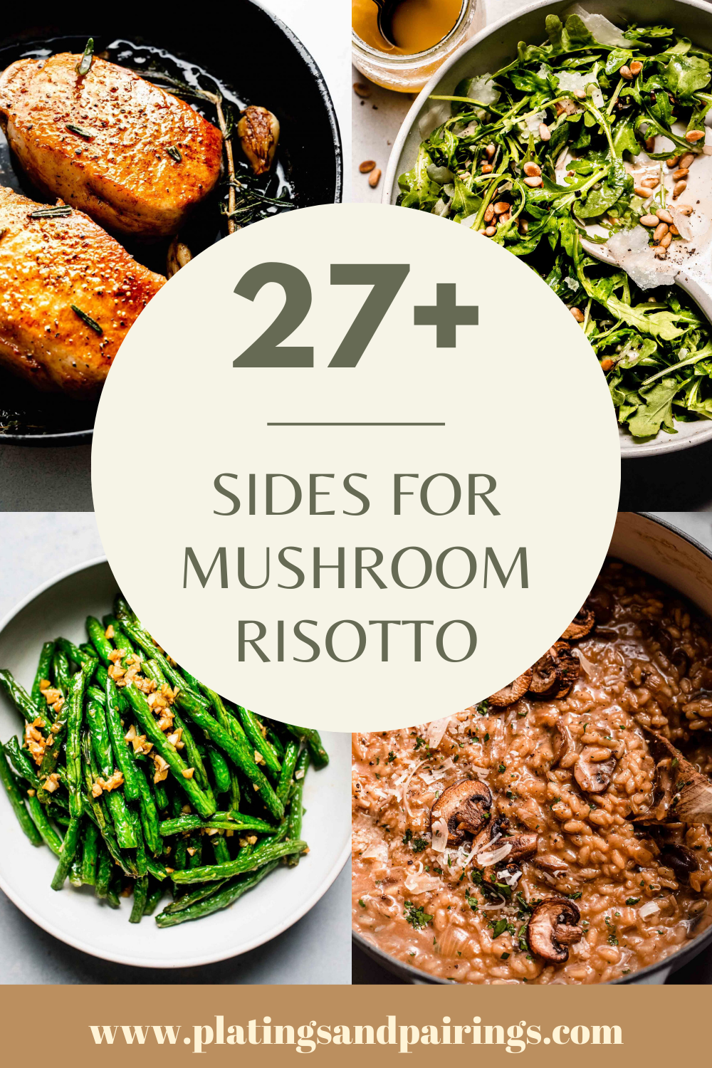 Collage of side dishes for mushroom risotto with text overlay.