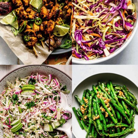 Collage of healthy bbq side dishes.