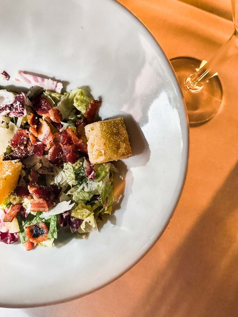 Caesar salad with pineapple croutons.