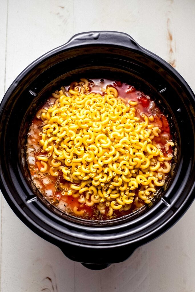 Pasta in slow cooker liner.