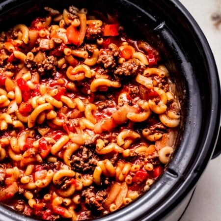 Finished goulash in slow cooker.