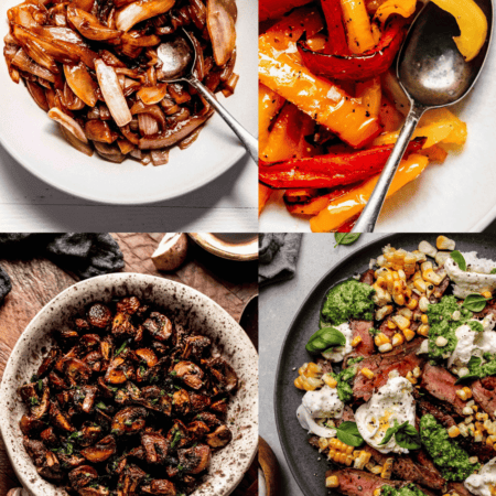 Collage of sides for flank steak.