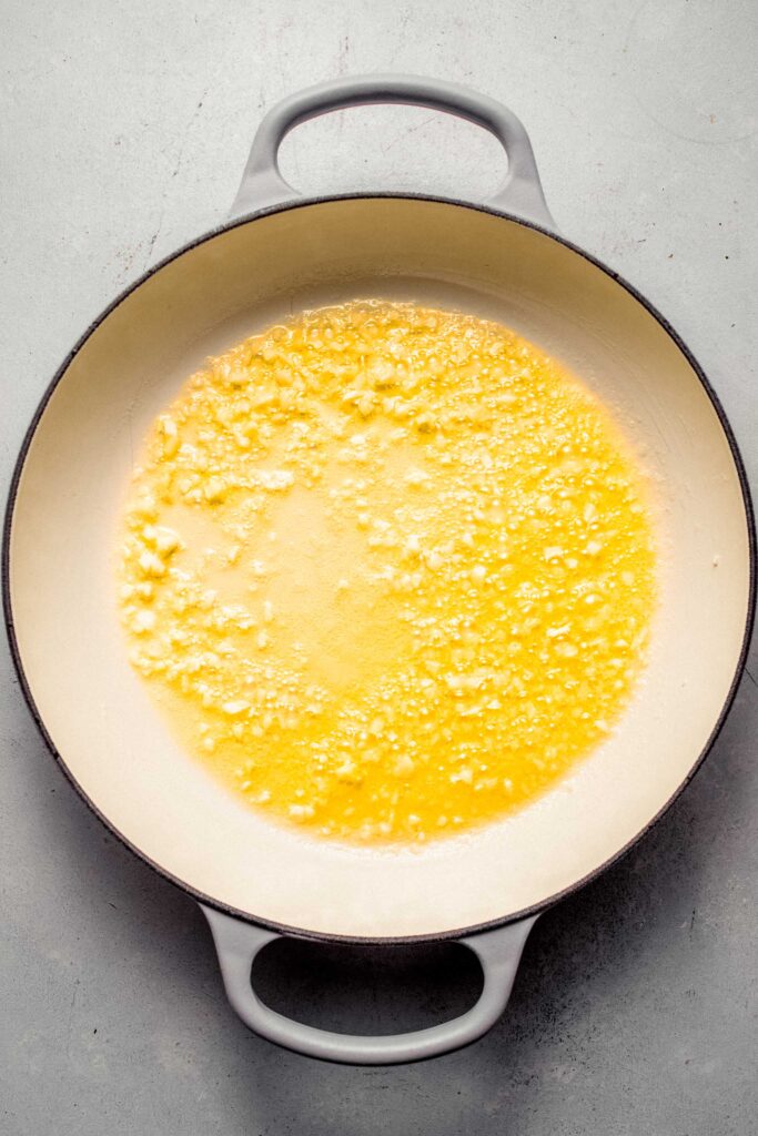 Oil and garlic in skillet.