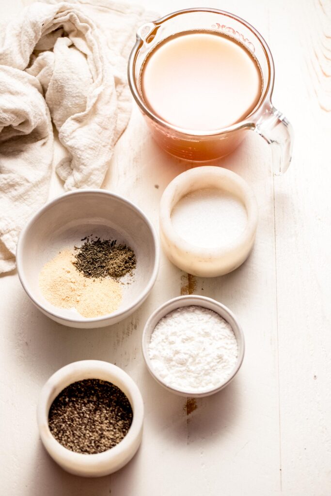 Ingredients for simple pork gravy on counter. 
