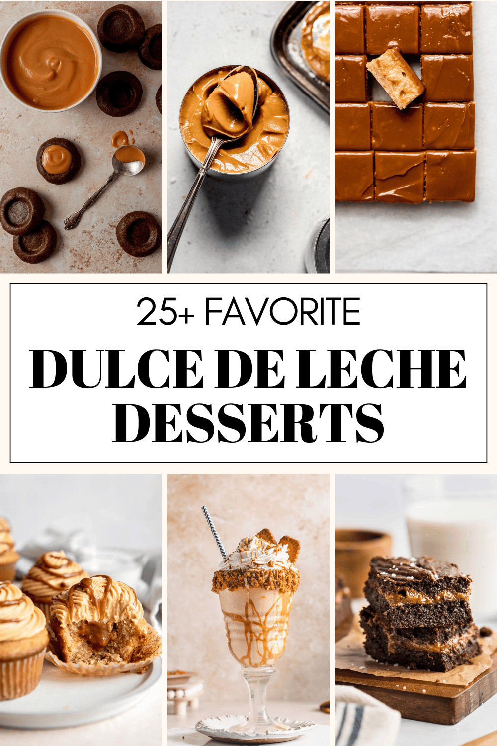 Collage of dulce de leche desserts with text overlay.