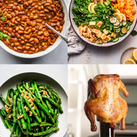 Collage of sides for beer can chicken.