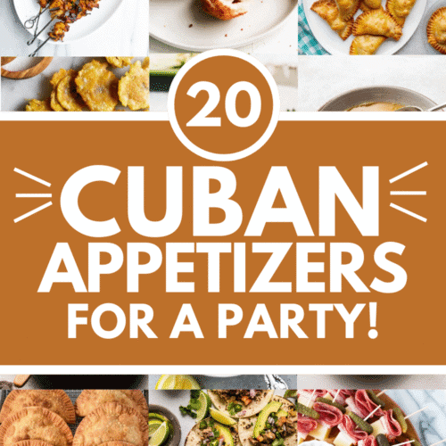 Collage of Cuban appetizers with text overlay.