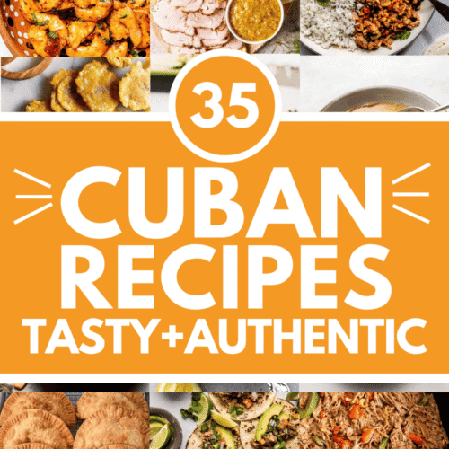 Collage of Cuban recipes with text overlay.