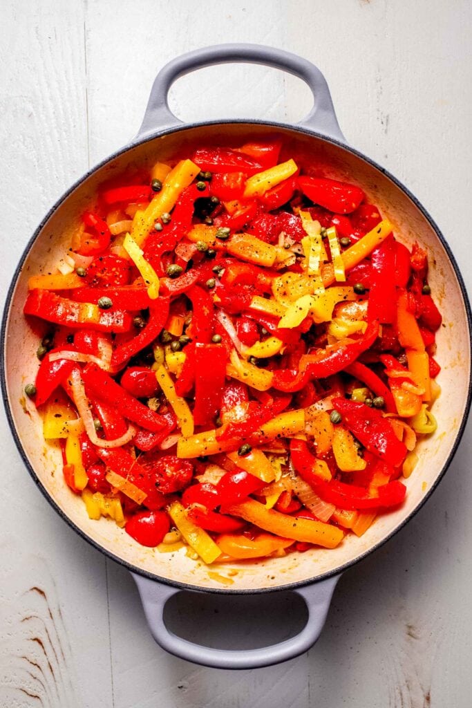 Sauteed onions in skillet. 