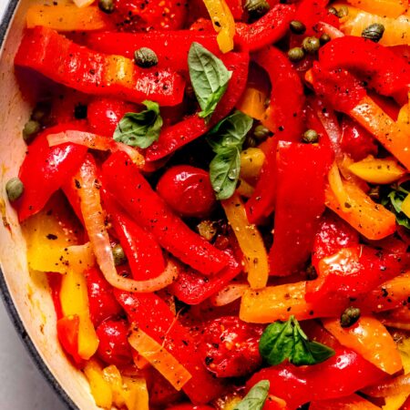 Sauteed peppers in large skillet.