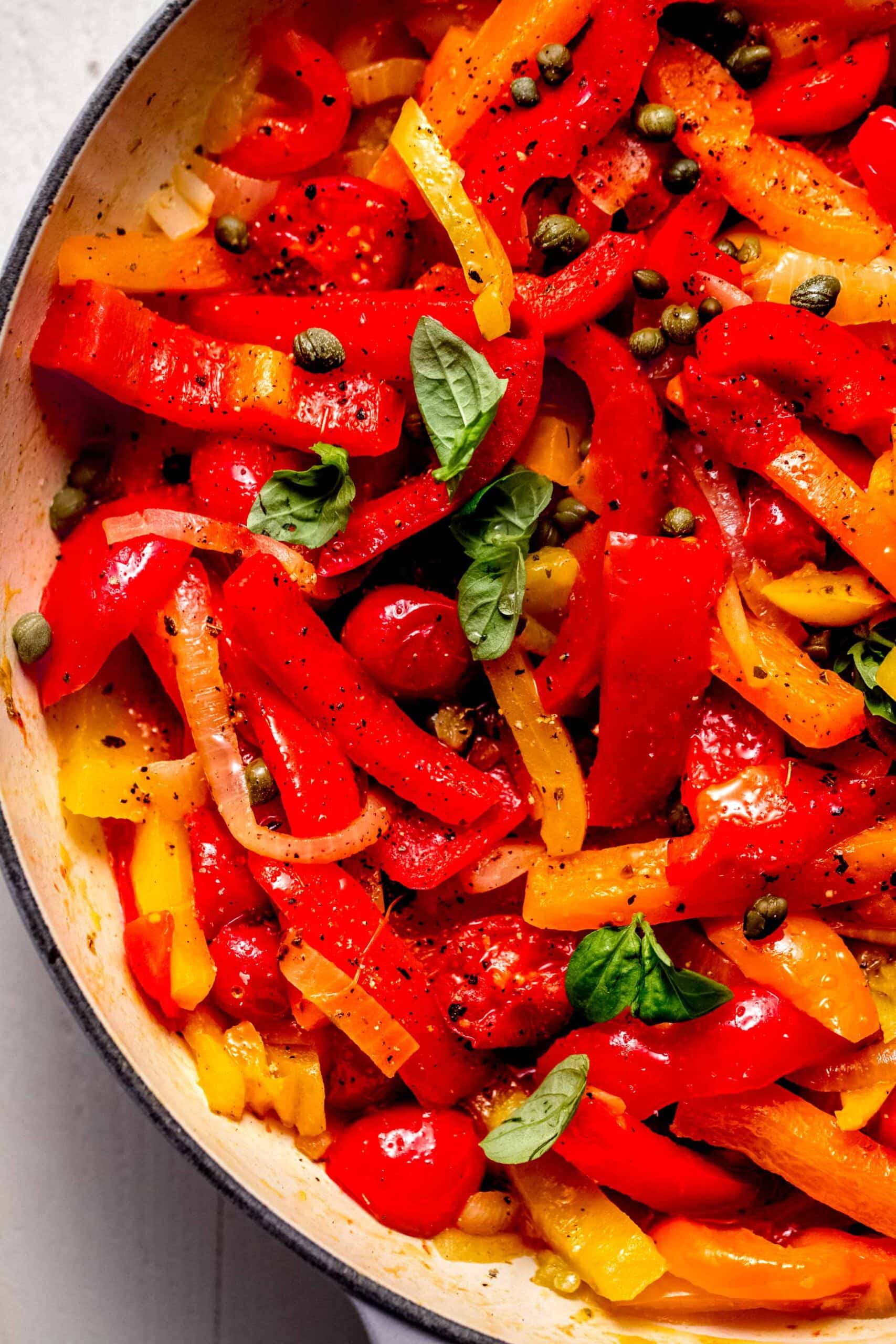 Sauteed peppers in large skillet.