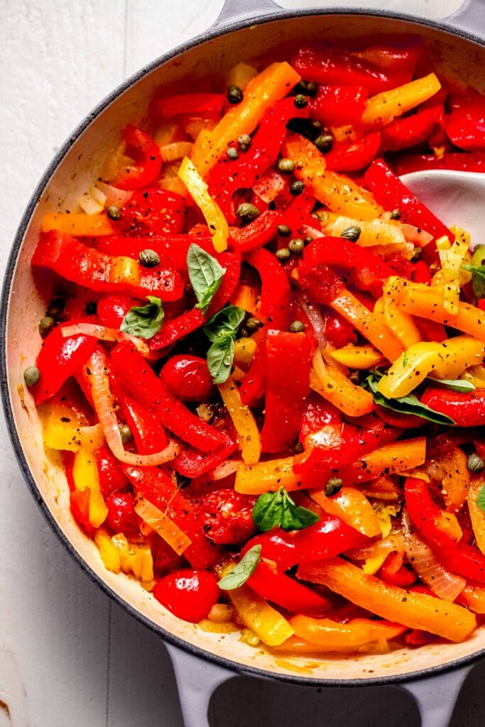 Sauteed peppers in large skillet.