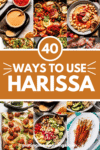 Collage of harissa recipes with text overlay.