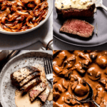 Collage of toppings for steak.