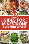 COLLAGE OF WHAT TO SERVE WITH MINESTRONE SOUP WITH TEXT OVERLAY.