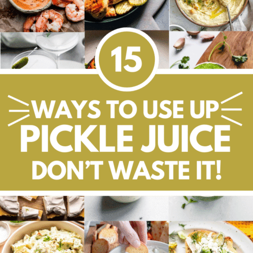 Collage of ways to use pickle juice with text overlay.