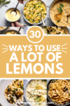 COLLAGE OF RECIPES THAT USE A LOT OF LEMONS WITH TEXT OVERLAY.
