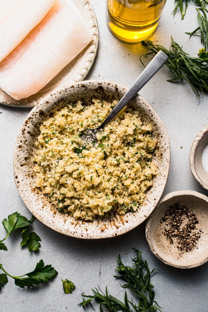 Panko herb mixture in bowl. 