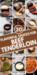 Collage of sauces for beef tenderloin with text overlay.