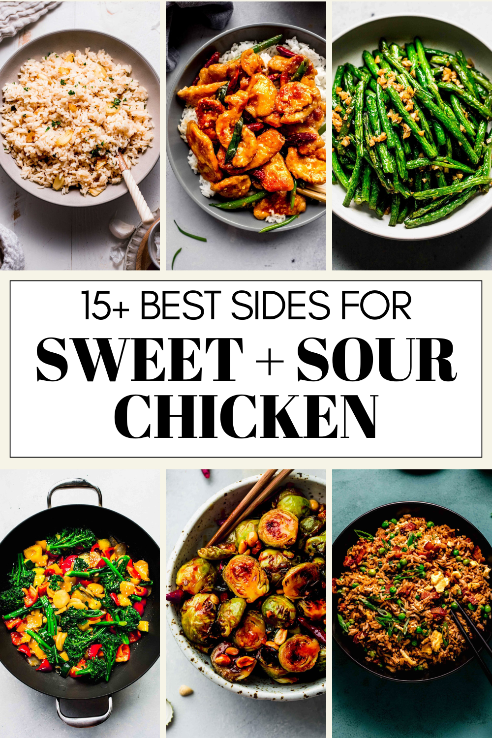 COLLAGE OF WHAT TO SERVE WITH SWEET AND SOUR CHICKEN WITH TEXT OVERLAY.
