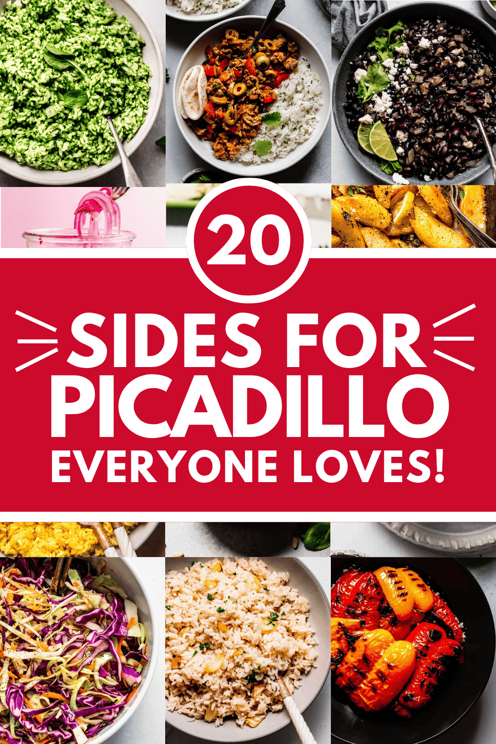 Collage of sides for picadillo with text overlay.