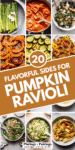 Collage of sides for pumpkin ravioli with text overlay.
