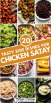 Collage of side dishes for chicken satay with text overlay.