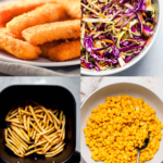 Collage of side dishes for fish sticks.