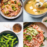 Collage of side dishes for sashimi.