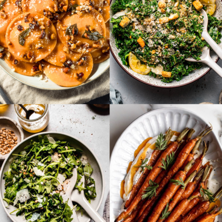 Collage of what to serve with butternut squash ravioli.