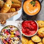 Collage of sides for mozzarella sticks.