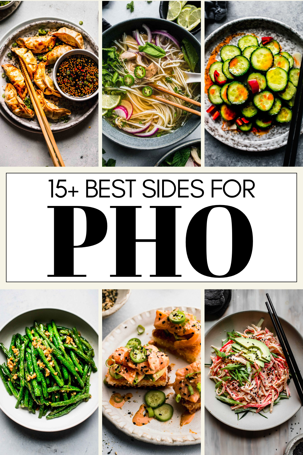 Collage of side dishes for pho with text overlay.