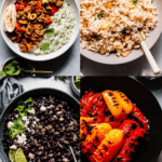 Collage of side dishes for picadillo.