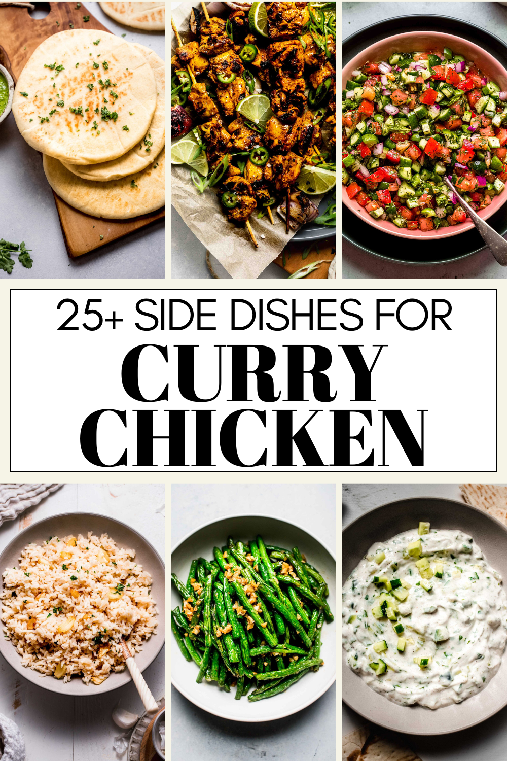 Collage of what to serve with curry chicken with text overlay.