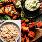 Collage of side dishes for peruvian chicken.