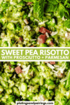 Sweet pea prosciutto risotto pinterest image.