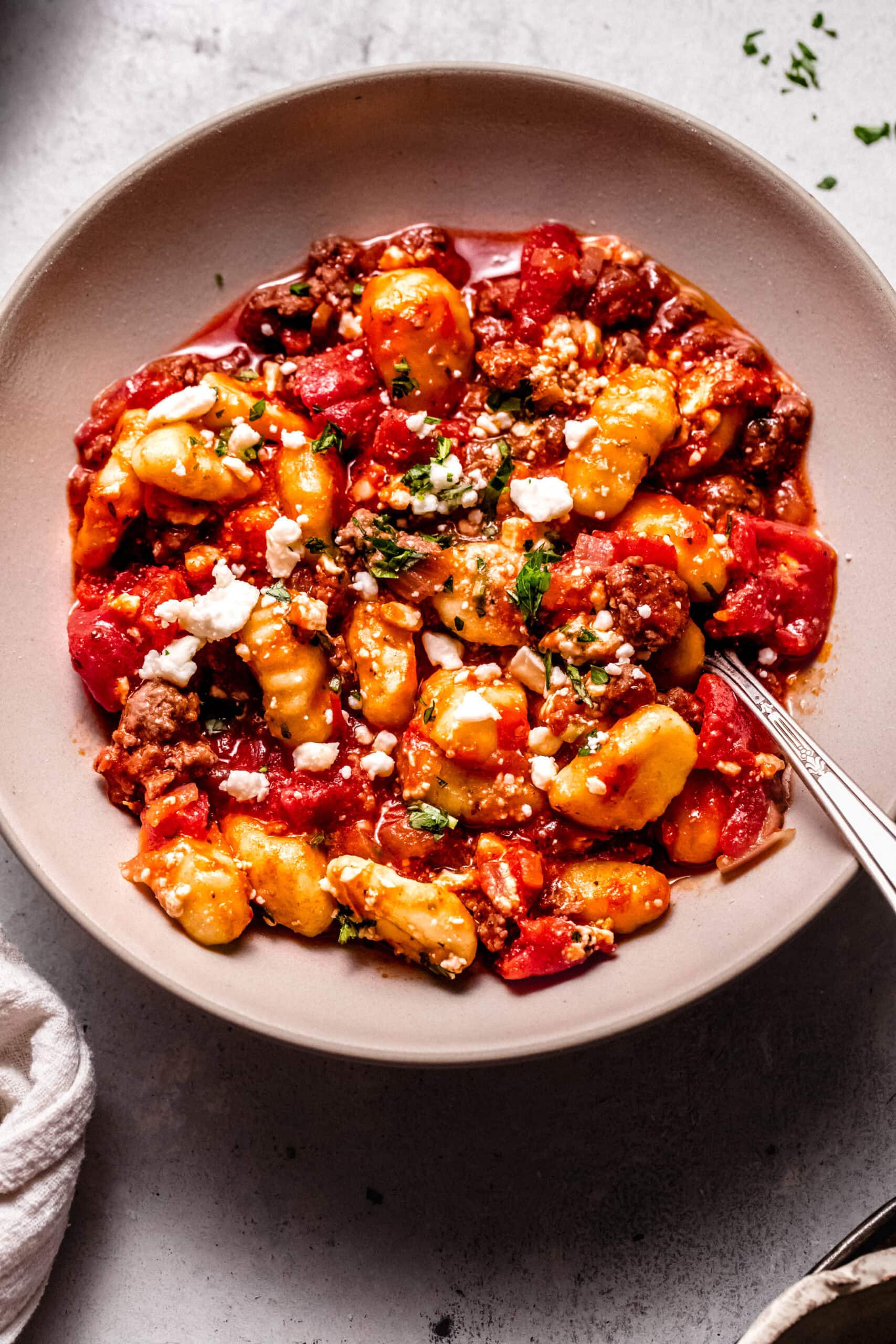 One Skillet Baked Gnocchi with American Lamb & Feta