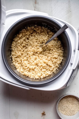 Finished fluffy quinoa in rice cooker.