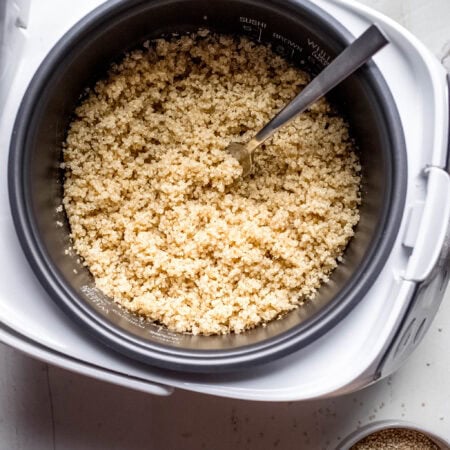Finished fluffy quinoa in rice cooker.