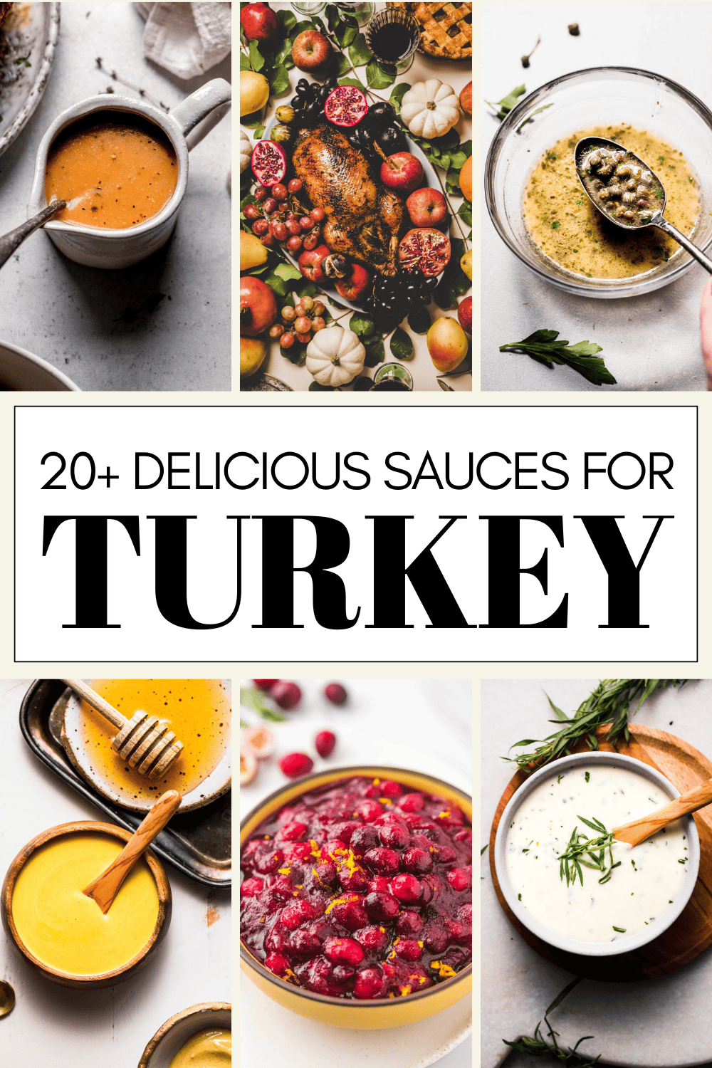 Collage of sauces for turkey with text overlay.