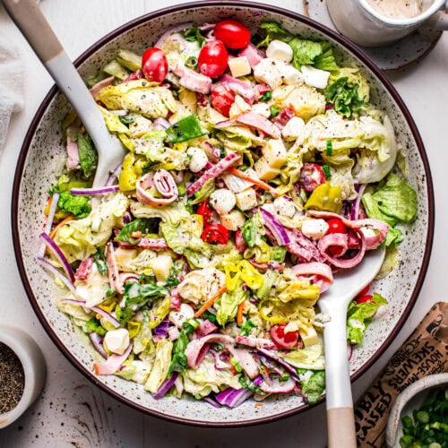 Chopped sub salad in serving bowl.