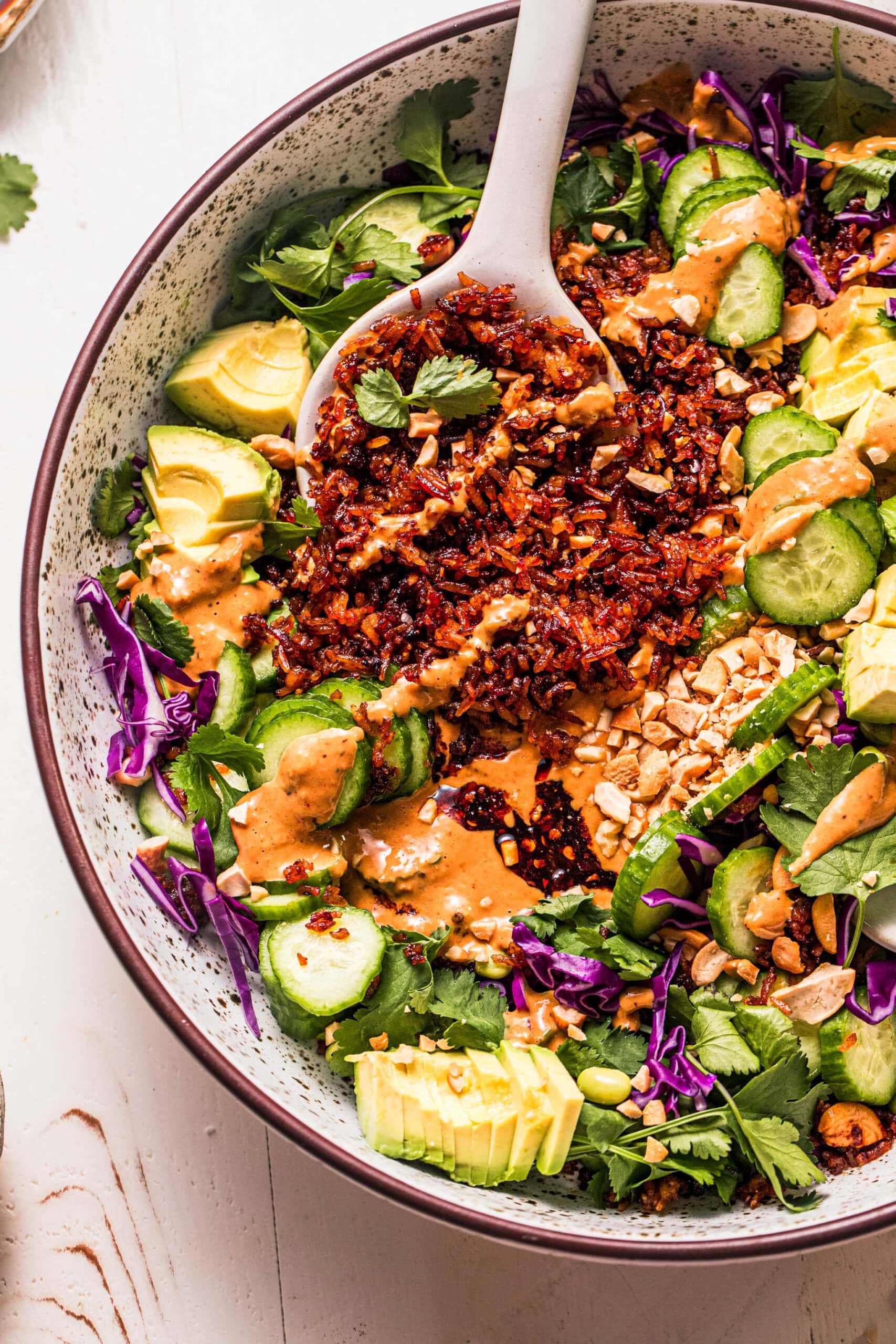 Salad White Rice Crispy Rice Salad with Cucumbers and Creamy Tahini Dressing