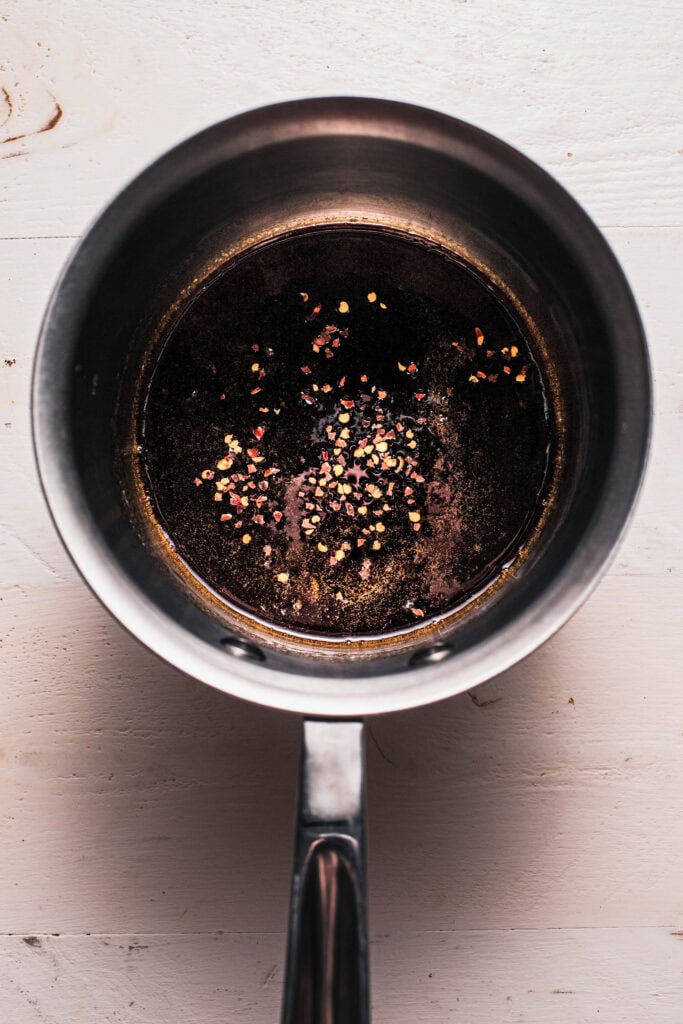 honey balsamic Glaze in saucepan. 