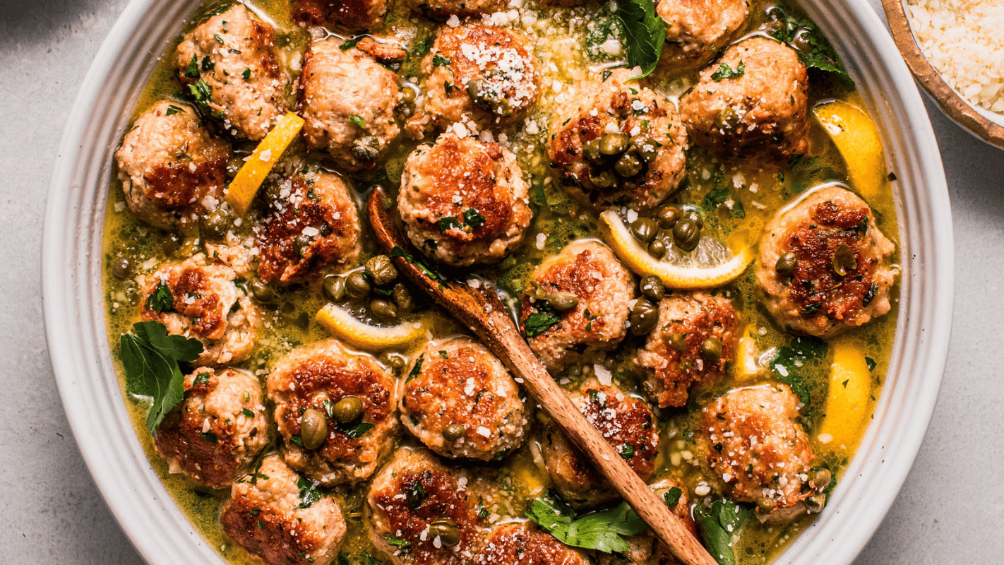 Easy Chicken Piccata Meatballs with Lemon Butter Sauce
