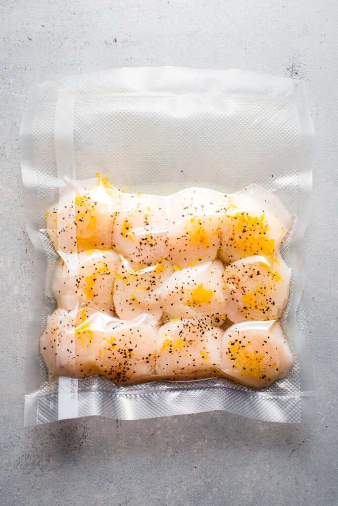 Scallops sealed in bag.