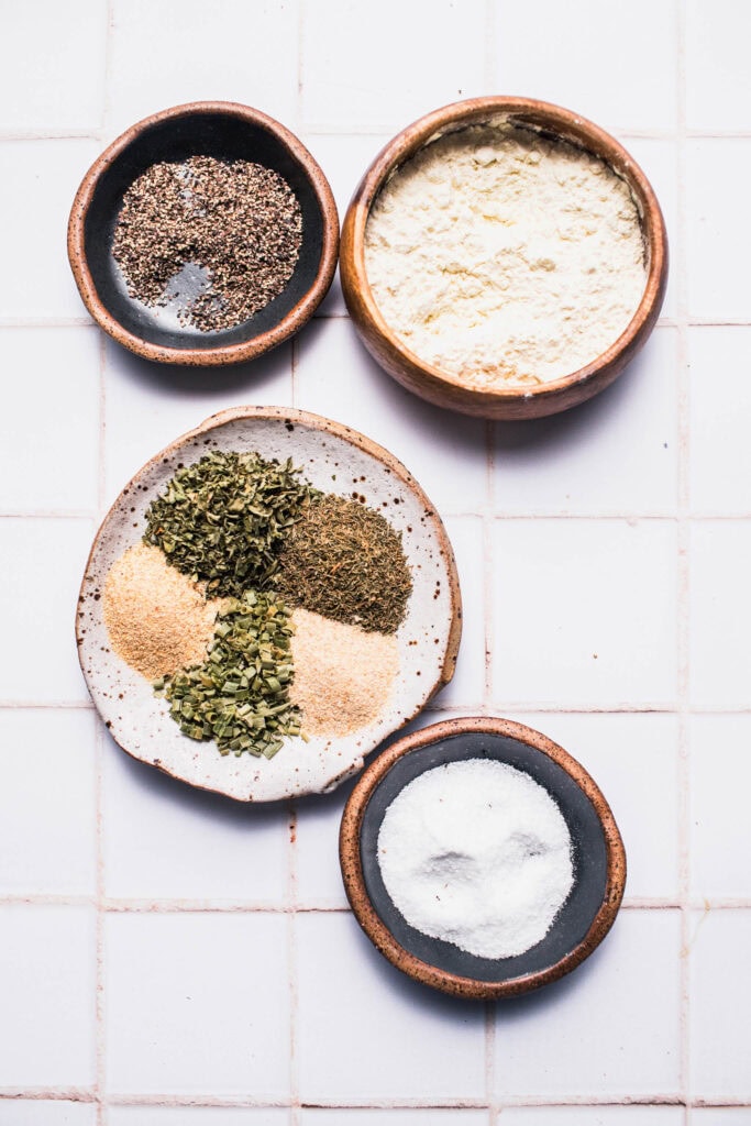 Ingredients for ranch seasoning on counter.